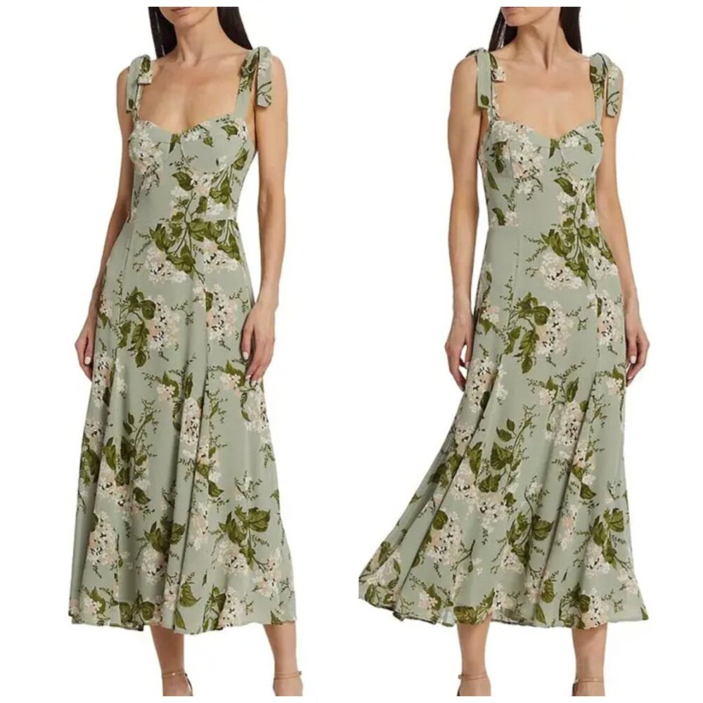 Reformation Green Floral Midi Dress